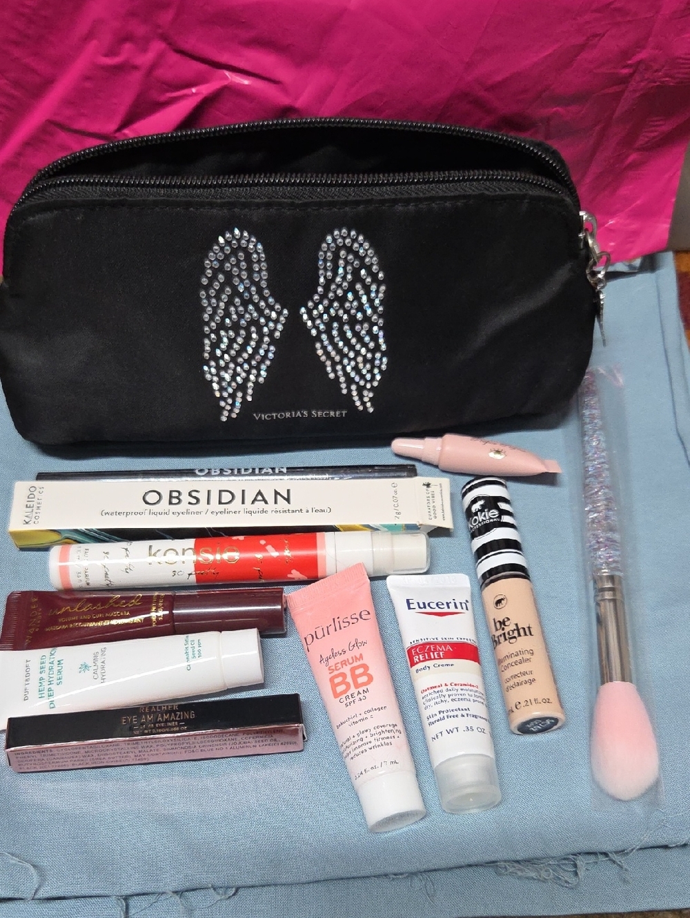 Victoria's Secret Black Rhinestone Wing Cosmetic Pouch